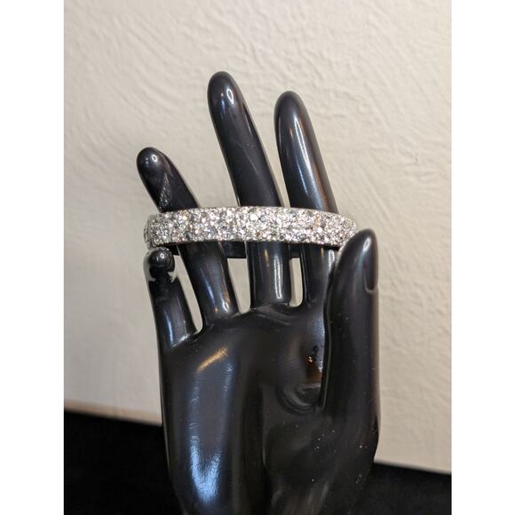 FOSSIL Silver Tone Rhinestone Encrusted Hinged Oval Bangle Bracelet - Picture 2 of 10